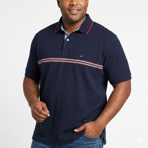 Tommy Hilfiger Polo Shirt Men’s XL Blue Vintage 90s Colorblock Stripe Prep